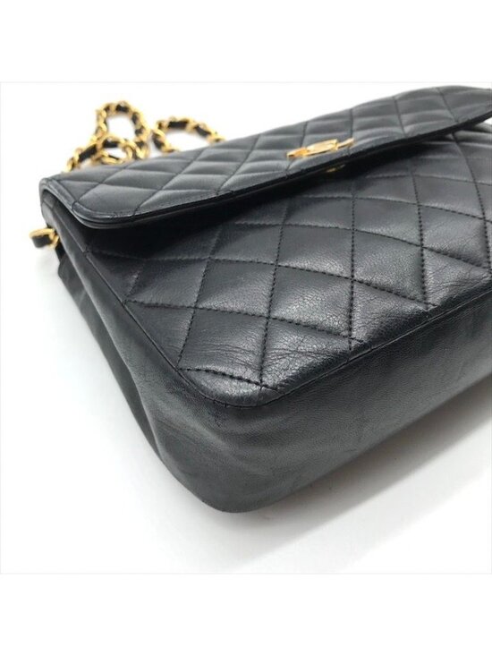 Chanel CC Logo Push Lock Quilted Lambskin Chain Shoulder Bag Black - Picture 5 of 10